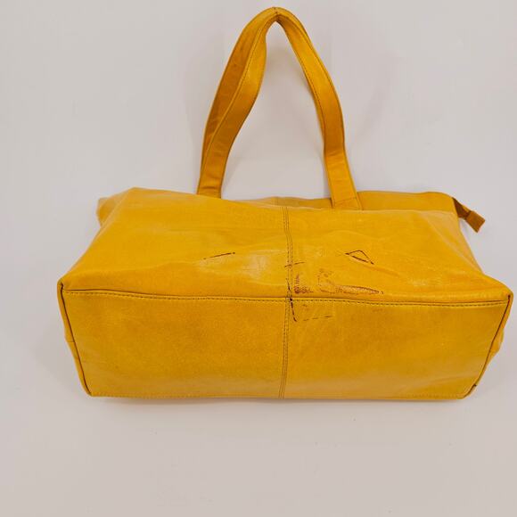 Latico Mustard Yellow Leather Zip Tote Bag Double Shoulder Strap Minimalist Norm - Picture 6 of 11